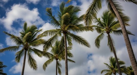 Obraz premium Azure Dream Palm Trees Swaying in Tropical Paradise with Sunny Day.