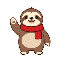Fototapeta premium Waving cartoon sloth with red scarf