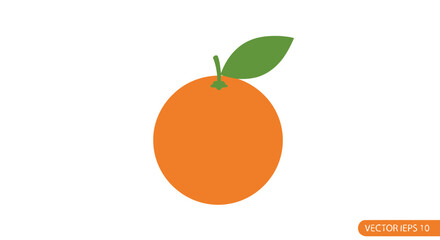 Orange fruit illustration with green leaf isolated on a white background