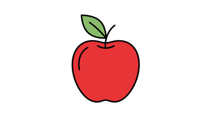 Fototapeta premium Vibrant red apple illustration on white background with green leaf