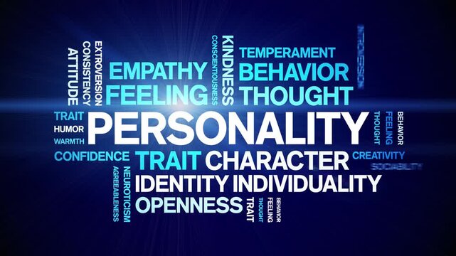 Personality animated word cloud-text design animation tag kinetic typography seamless loop.