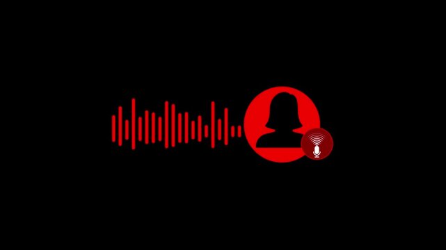 Virtual female character interview voice animation voice recording and podcast mic microphone button icon animation video. music equalizer signal chart,voice communication and customer support icon.