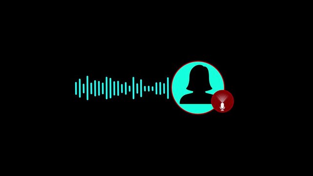 Virtual female character interview voice animation voice recording and podcast mic microphone button icon animation video. customer support symbol.