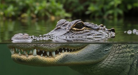 Obraz premium Alligator Watch Lurking in the murky waters.