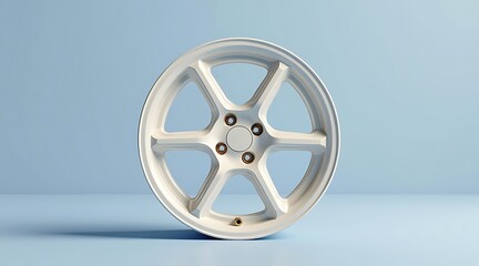 Obraz premium Stylish silver alloy wheel with modern five-spoke design shown against plain background