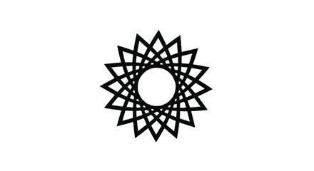 Modern geometric sunburst mandala pattern in black on white background for design and branding applications