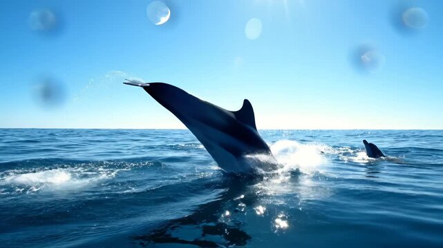 Dolphins leaping in ocean