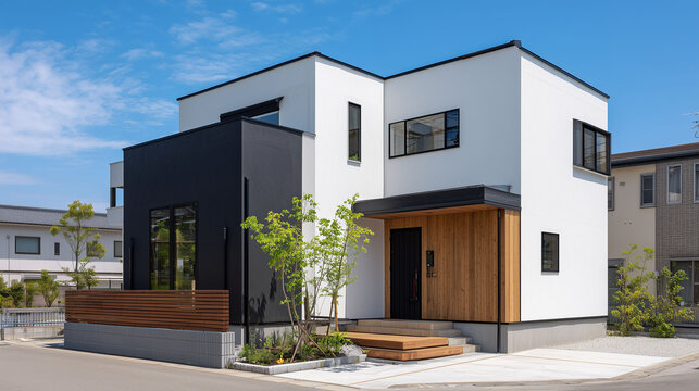 シンプルな日本の二階建て住宅、戸建て住宅	