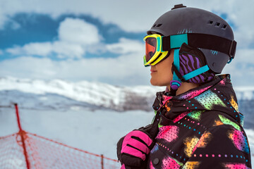 Female Snowboarder Portrait Enjoying Ski Resort