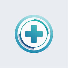 Obraz premium Modern healthcare symbol with a blue cross within a circular gradient design