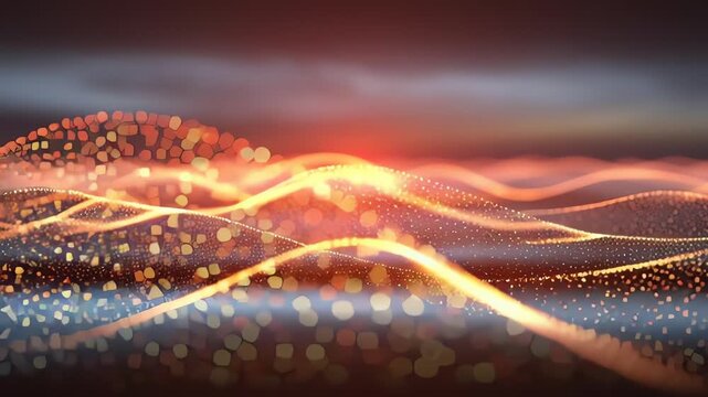 Abstract data stream with glowing particles background