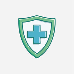 Obraz premium Green Shield with Medical Cross Symbol Vector Graphic For Healthcare And Safety