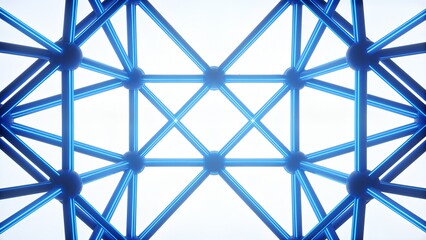 Blue geometric structure against bright background