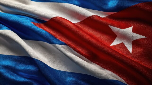 Cuba flag waving gently in the breeze during a bright day showcasing its colors and iconic star symbol
