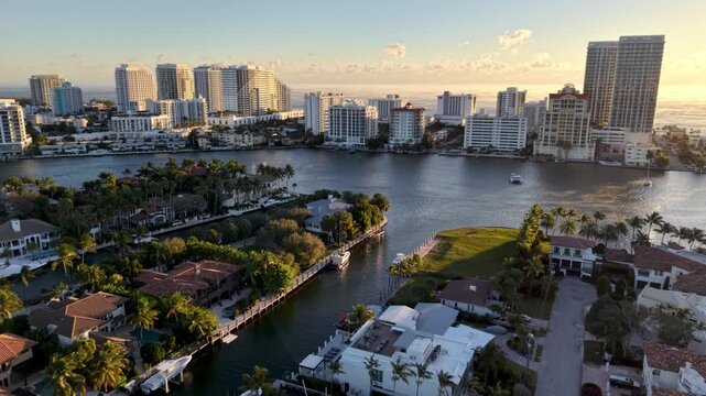 aerial pullout over canals in fort lauderdale beach florida
