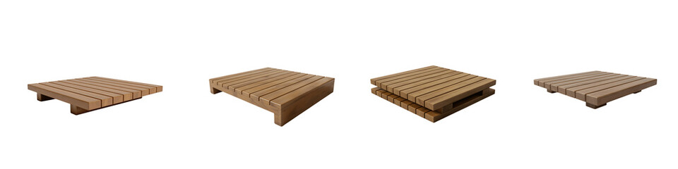 Collection for Four brown pallets in a row on white isolated on transparent background