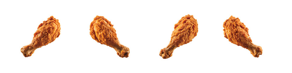 Collection for Crispy fried chicken drumsticks on white isolated on transparent background
