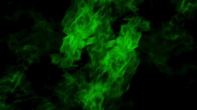 Stylized acid green fire explosion fills the screen Isolated on black background for fantasy magic effects and motion graphics