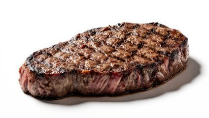 Perfectly Grilled New York Strip Steak on White Background.