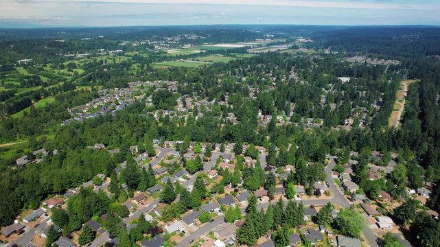 Rural Residential Neighborhoods Green Trees Drone Shot