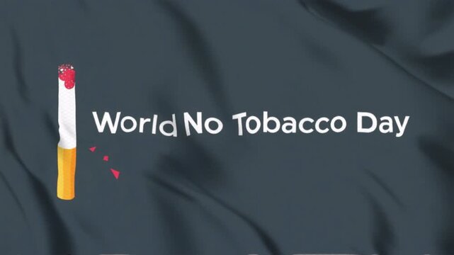 Animated video with a World No Tobacco Day theme, with a wavy flag style, suitable for campaigns. Motion graphics, 4K footage.