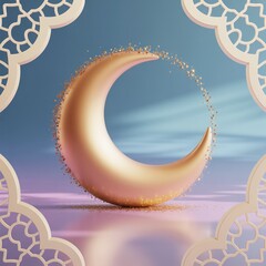 Clay-Style 3D Floating Crescent Moon With Pastel Gradient Background &ndash; Contemporary Digital Illustration