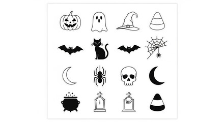 Spooky Halloween icons set for party decoration and design