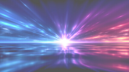 強い光から放射状に広がるピンクと青のスピードライン