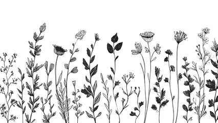 Hand-Drawn Floral Doodle with Stems and Leaves for Artistic Designs