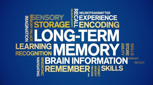 Long-Term Memory animated word cloud-text design animation tag kinetic typography seamless loop.