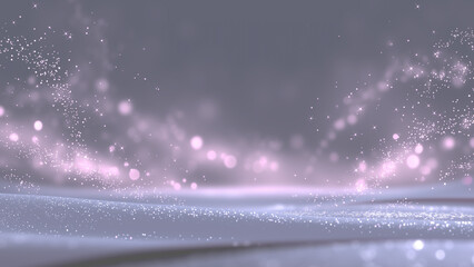 濃い紫の背景の下部に溜まるピンクと白の光のボケ素材