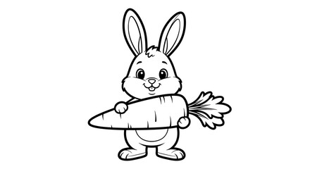 Obraz premium Cute cartoon rabbit holding a large carrot illustration