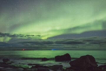 Northern lights - Norway - February arctic night sky with colorful aurora borealis © Cristian Bortes