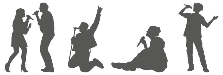 Singer silhouette collection performing with microphone