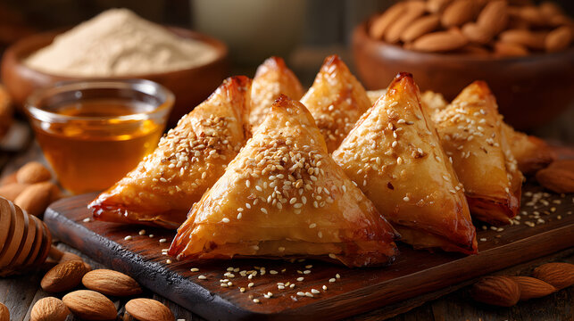 Moroccan almond briouats with honey and sesame
