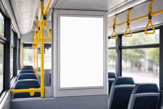 Blank bus interior advertisement space.