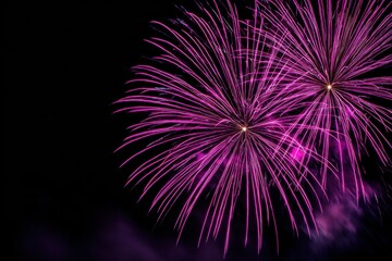 Fototapeta premium Vibrant bursts of purple and pink illuminate the dark sky, creating a magical atmosphere filled with joy and excitement at a special event