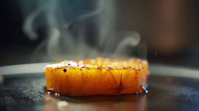 Steaming Grilled Peach Slice Close-up