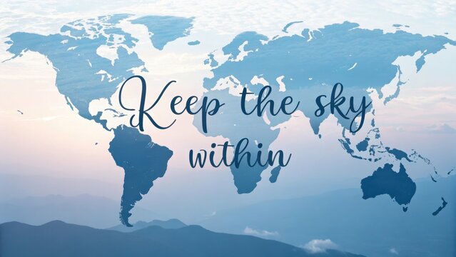 World map background with inspiring Keep the sky within quote