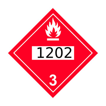 UN 1202 Flammable Liquid Class 3 Placard. Fuel Oil Hazardous Material Transportation Safety Sign.