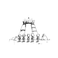 Cartoon Bears Visiting Easter Island Moai Statues