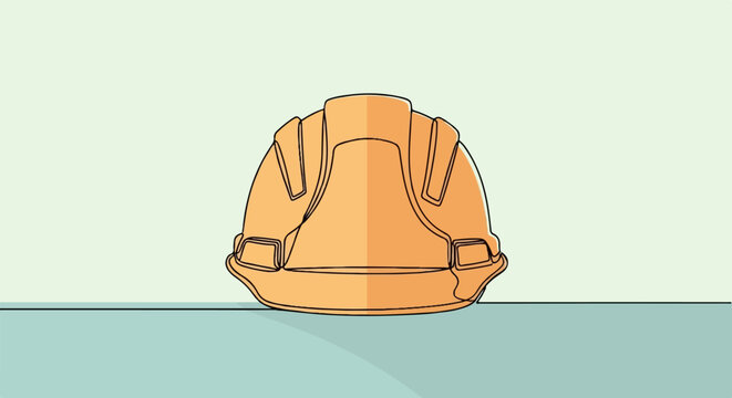 Simple illustration of an orange hard hat on a teal surface