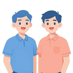 Fototapeta premium Two Smiling Young Men In Casual Shirts, Cartoon Style