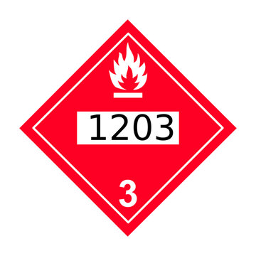 UN 1203 Flammable Liquid Class 3 Placard. Gasoline Hazardous Material Transportation Safety Sign.