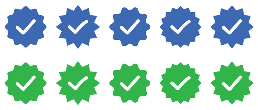 Verified badges icon. Blue and green Tick icon to verified badges. Blue and green verified social media account icon. Vector illustration.