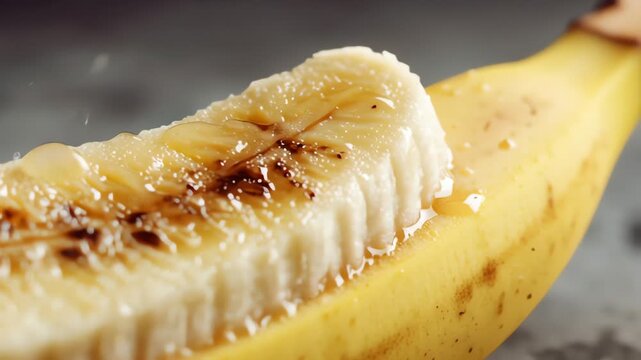 Caramelized banana close-up, sweet dessert