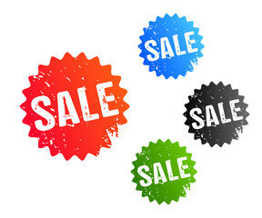 Set of colorful vector shabby sale tags without background
