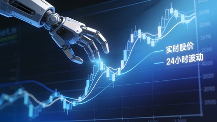 Robot hand interacting with stock market graph