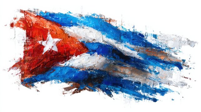 Cuban flag design with bold colors and strong brush strokes that reflect Cuba's culture and identity in a creative form