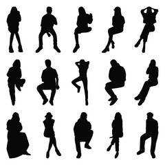 Vector collection set of sitting people silhouettes.	